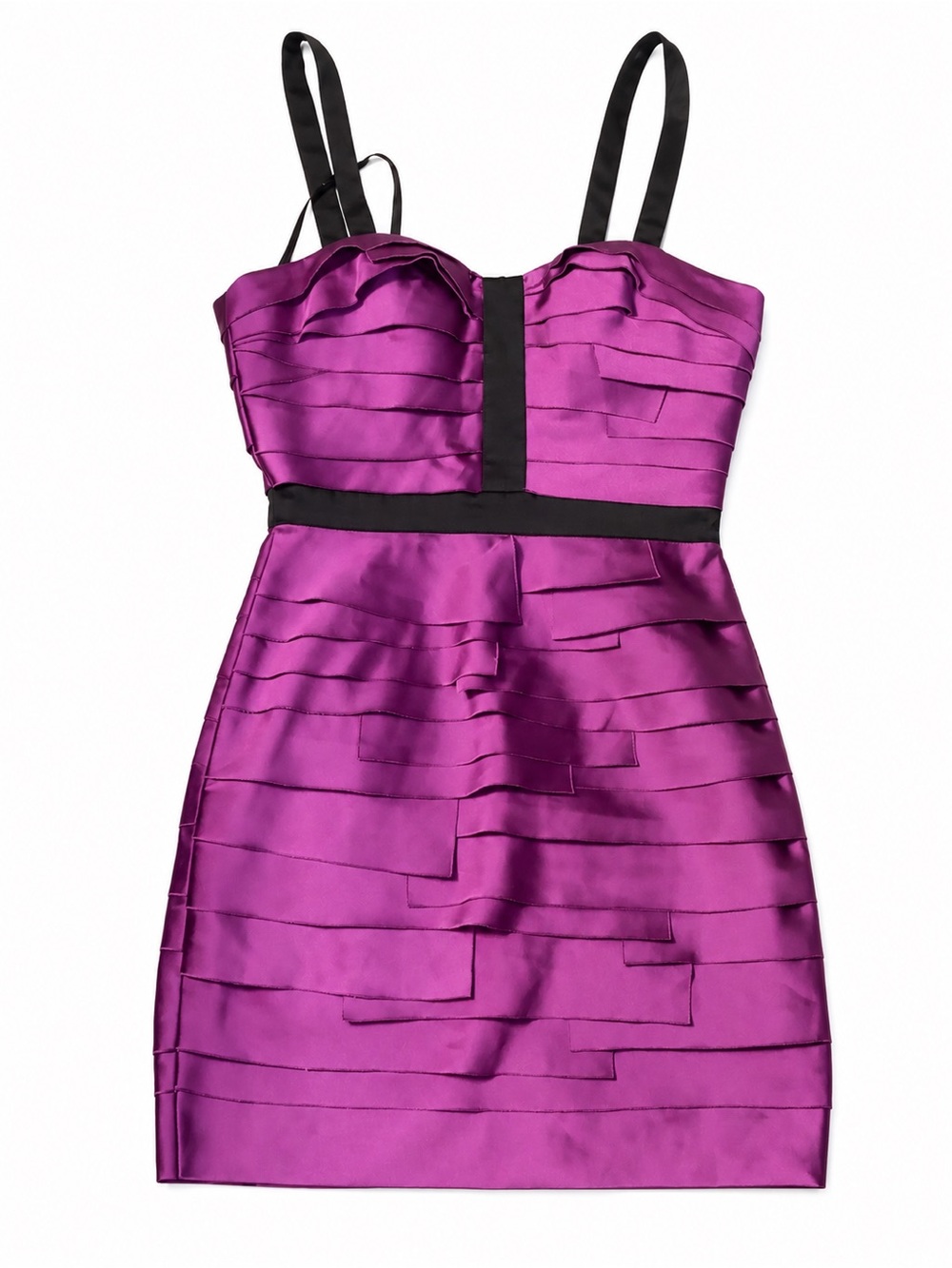 NWOT Fuchsia and Black Tiered Bandage Cocktail Mini Dress Size S Retail 130.00